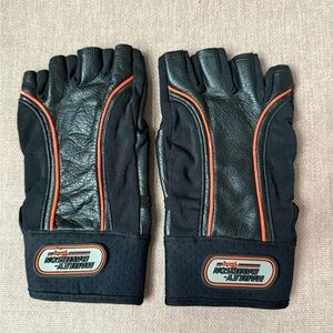 Harley Davidson black/orange leather fingerless motorcycle Gloves Men’s Size XL